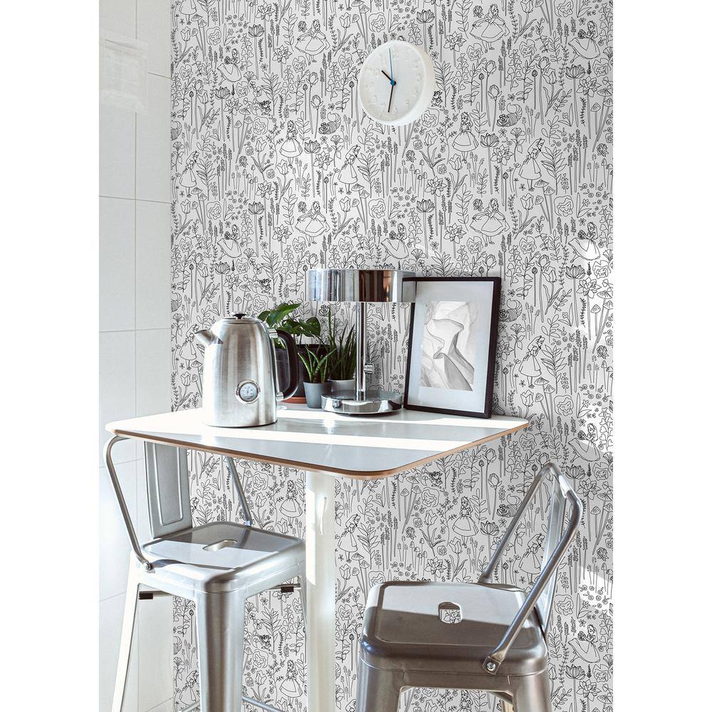 Black and White Disney Alice in Wonderland Peel and Stick Wallpaper