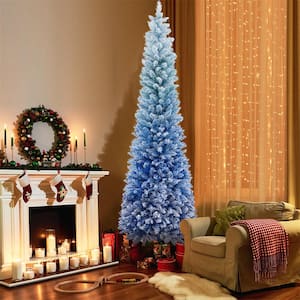 7 ft. Blue Unlit Gradient Snow Flocked Artificial Christmas Tree with 725 Lush Branch Tips