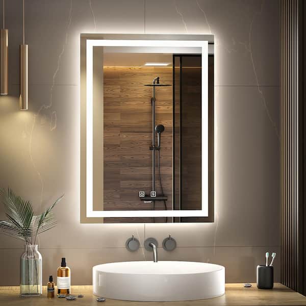 GANPE 20 in. W x 28 in. H Large Rectangular Frameless Anti-Fog Wall  Bathroom Vanity Mirror in Silver