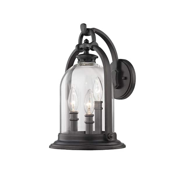 Fifth and Main Lighting North Haven 3-Light English Bronze with Clear Glass Outdoor Wall Lantern Sconce
