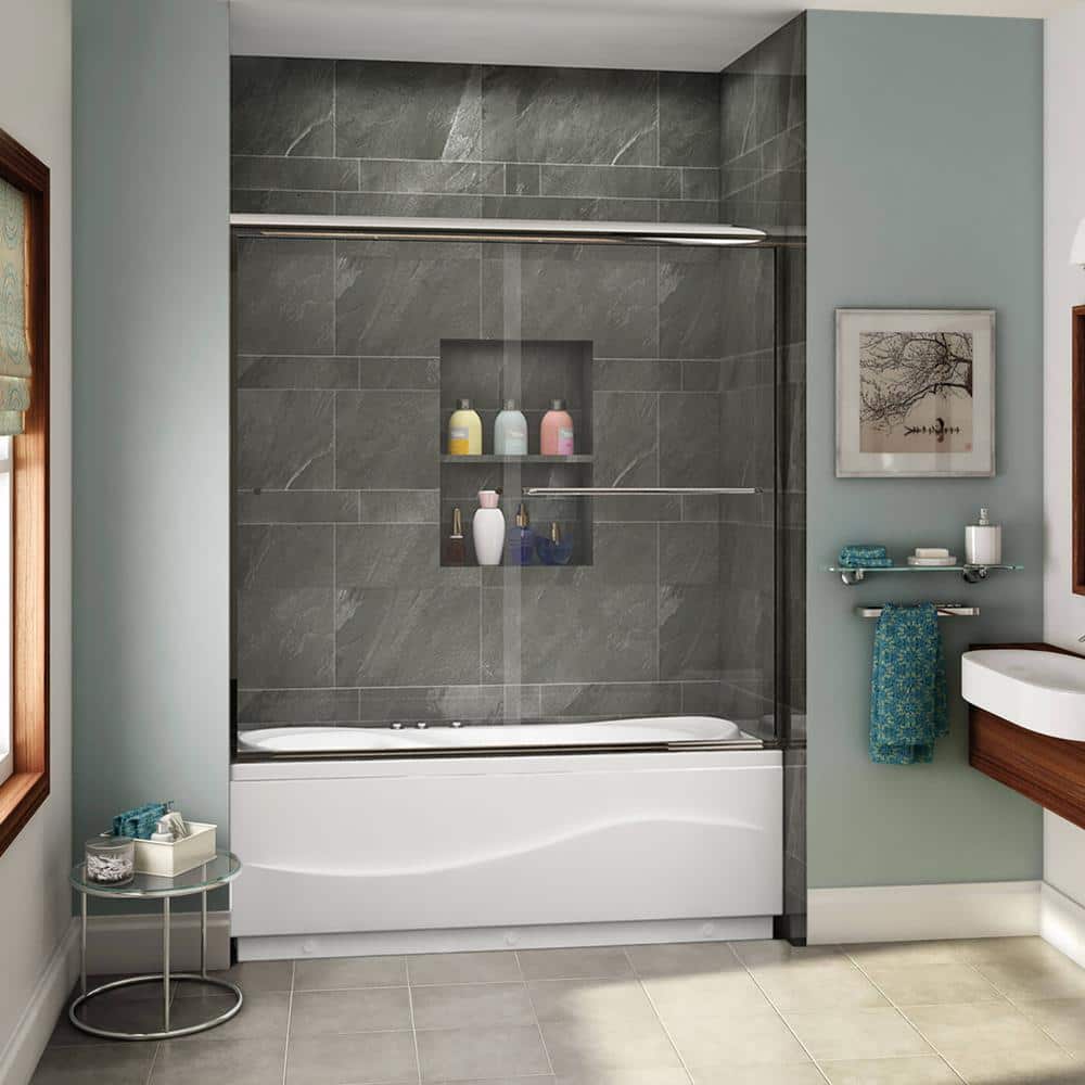 60 in. W x 57-3/8 in. H Sliding Semi Frameless Tub Door in Chrome Finish with Clear Glass price history on PriceWatchPro