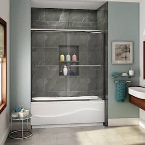 60 in. W x 57-3/8 in. H Sliding Semi Frameless Tub Door in Chrome Finish with Clear Glass
