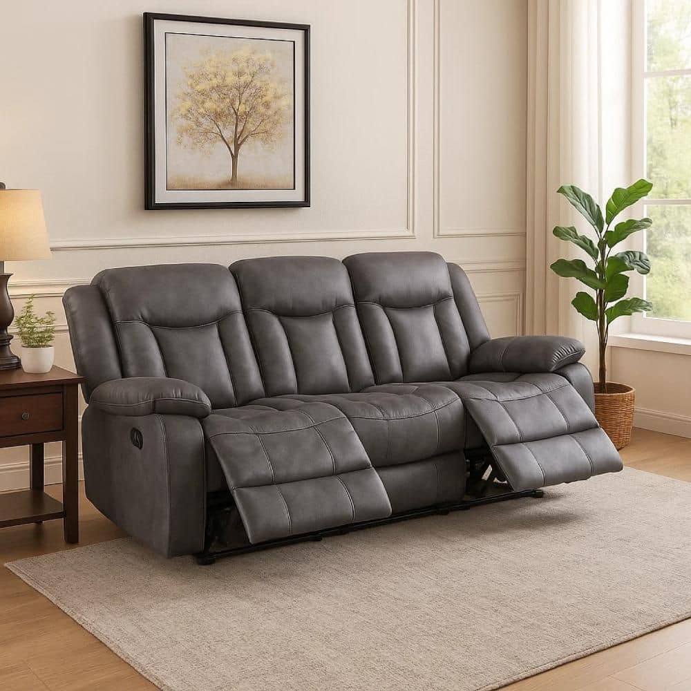 Jak Gray and Black Fabric Glider Recliner Manual Sofa with Tufted Cushioned price history on PriceWatchPro