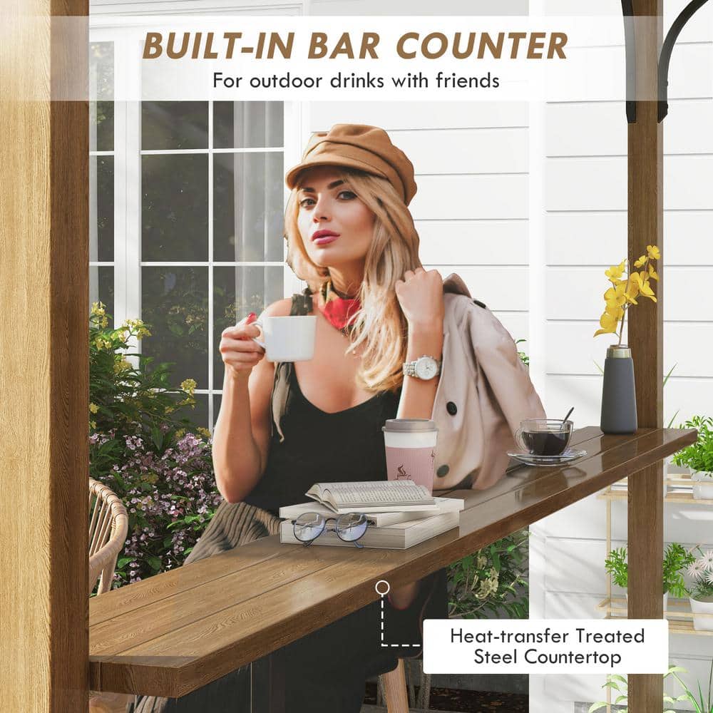 Natural Aluminum and Steel Pergola with Canopy and Bar Counter