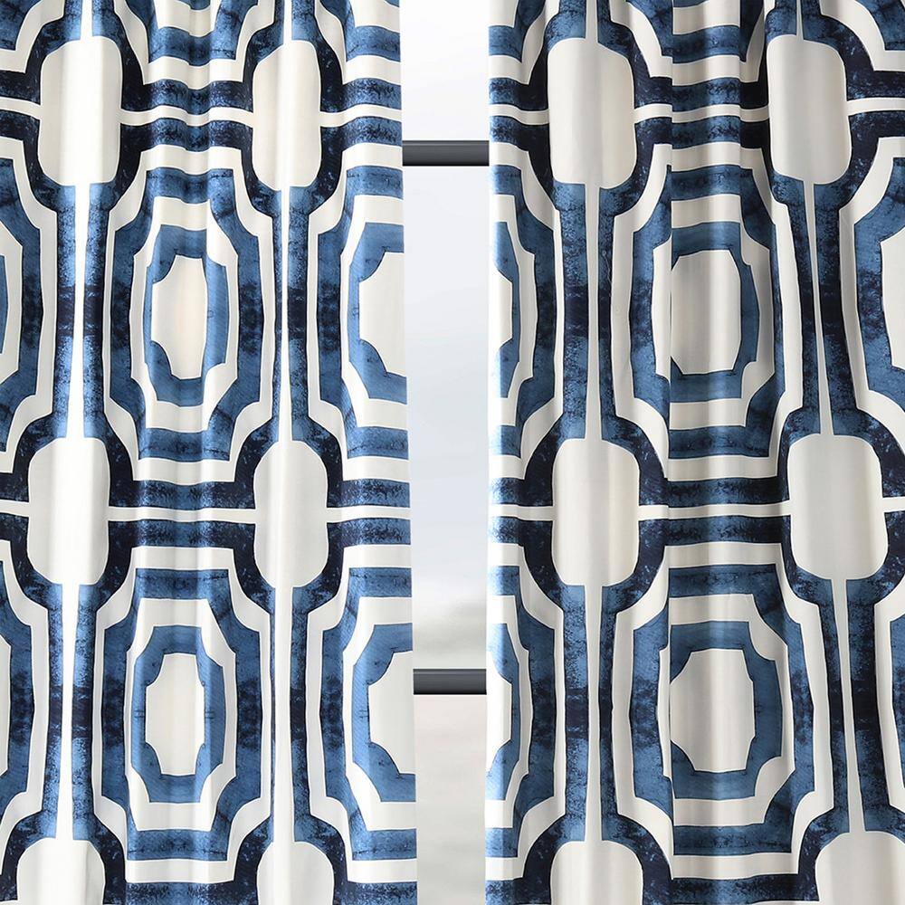 Mecca Blue Geometric Cotton Room Darkening Curtain Panel
