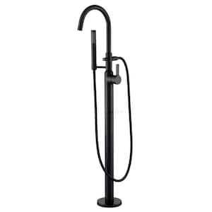 Modern Freestanding Single-Handle Floor-Mount Roman Tub Faucet Filler with Hand Shower in Oil Rubbed Bronze