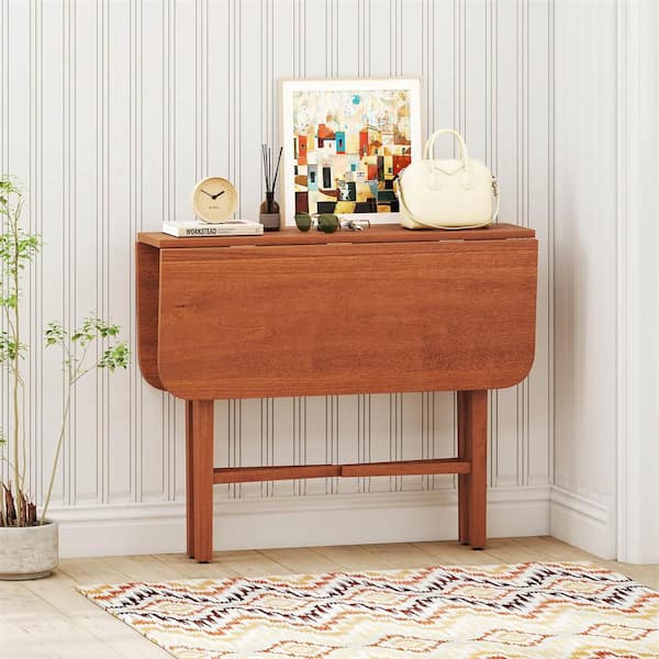 Walnut Wood 36 in. 4-Legs Base Foldable Dining Table Seats 2-4 Extendable Table with Rubber Wood Legs