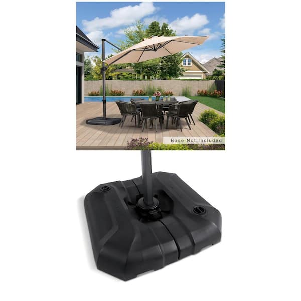 11 ft. Octagon Beige Cantilever Umbrella with 360° Rotation and Square Patio Umbrella Base Combo