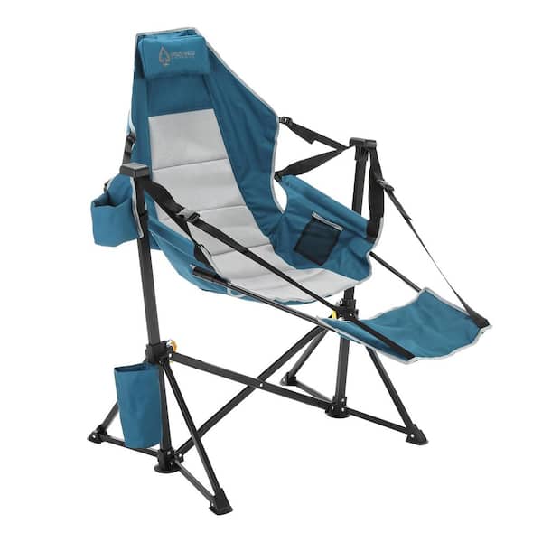 KKS0370U Folding Hammock Camp Chair With Detachable Footrest, Stabilized Feet, Blue