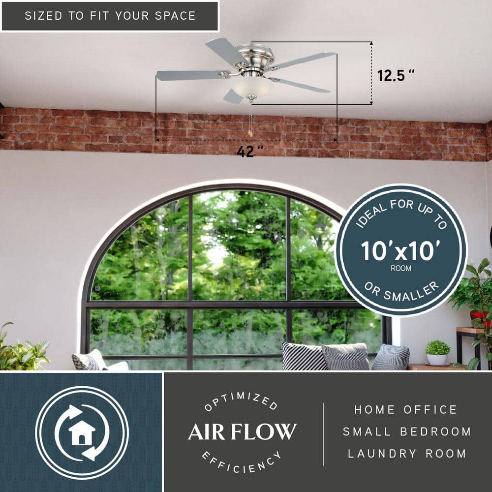 Satin Nickel 42" Ceiling Fan with Reversible Blades and LED Light
