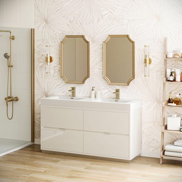 Valencia 60 in. W Bathroom Vanity in Glossy White with Double Acrylic Vanity Top in White
