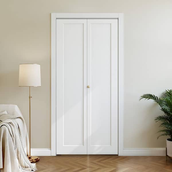 24 in. x 78.4 in. 1-Panel Hollow Core White Primed Composite MDF Bi-Fold Door with Hardware Kit