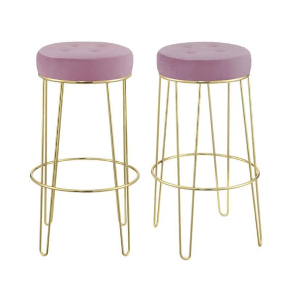 Picket House Furnishings Vera 29 in. Blush Backless Metal Bar Stool (Set of 2)