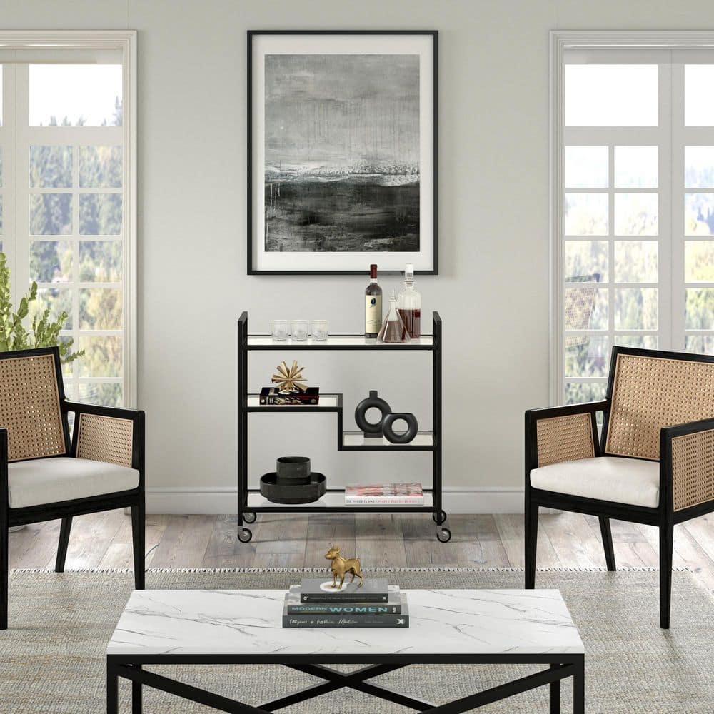 Blackened Bronze 33" Bar Cart with Glass Shelves