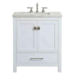 Aberdeen 30 in. W x 22 in. D x 34 in. H Bath Vanity in White with White Carrara Marble Top with White Sink