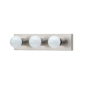 Center Stage 18 in. 3-Light Brushed Stainless Traditional Wall Dressing Room Hollywood Bathroom Vanity Bar Light