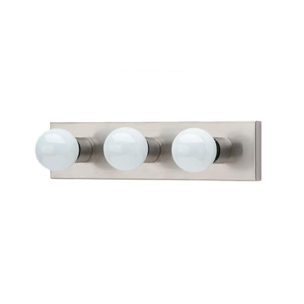 Generation Lighting Center Stage 18 in. 3-Light Brushed Stainless Traditional Wall Dressing Room Hollywood Bathroom Vanity Bar Light