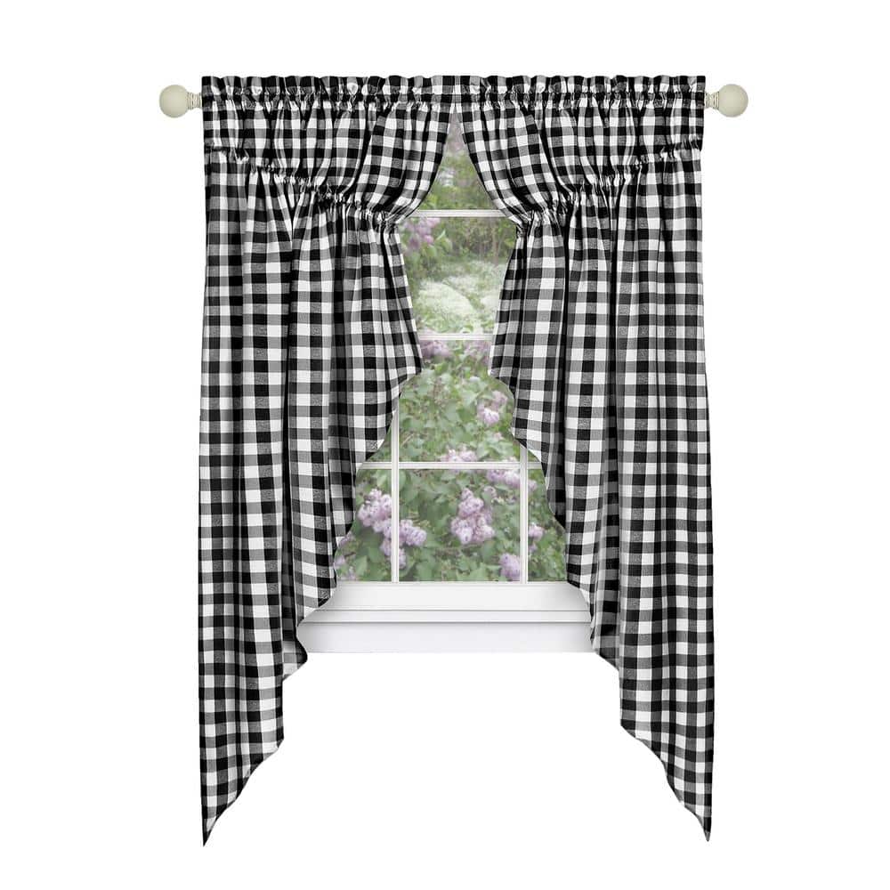 Buffalo Check Black and White Cotton Polyester Light Filtering Window Drapes