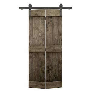 24 in. x 84 in. Mid-Bar Series Solid Core Espresso-Stained DIY Wood Bi-Fold Barn Door with Sliding Hardware Kit