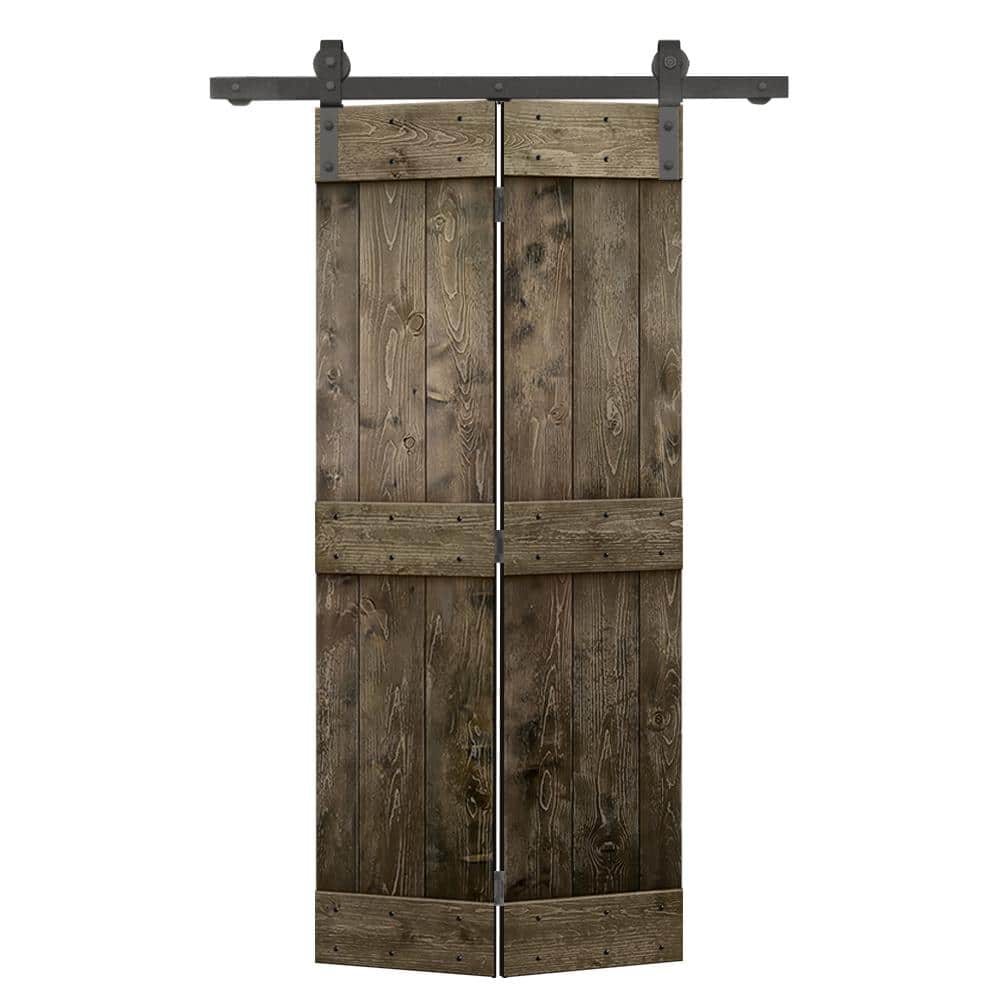 32 in. x 80 in. Mid-Bar Series Solid Core Espresso Stained DIY Wood Bi-Fold Door with Sliding Hardware Kit price history on PriceWatchPro
