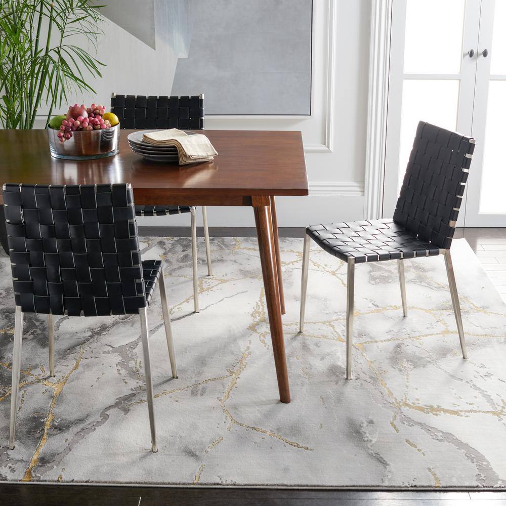 12' Square Gray and Gold Abstract Synthetic Area Rug