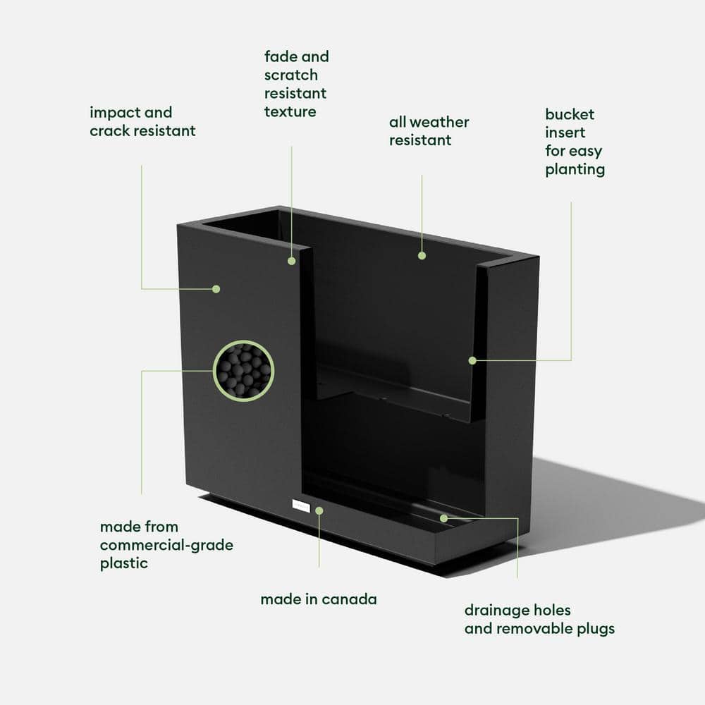 Black Rectangular Recycled Plastic Outdoor Planter