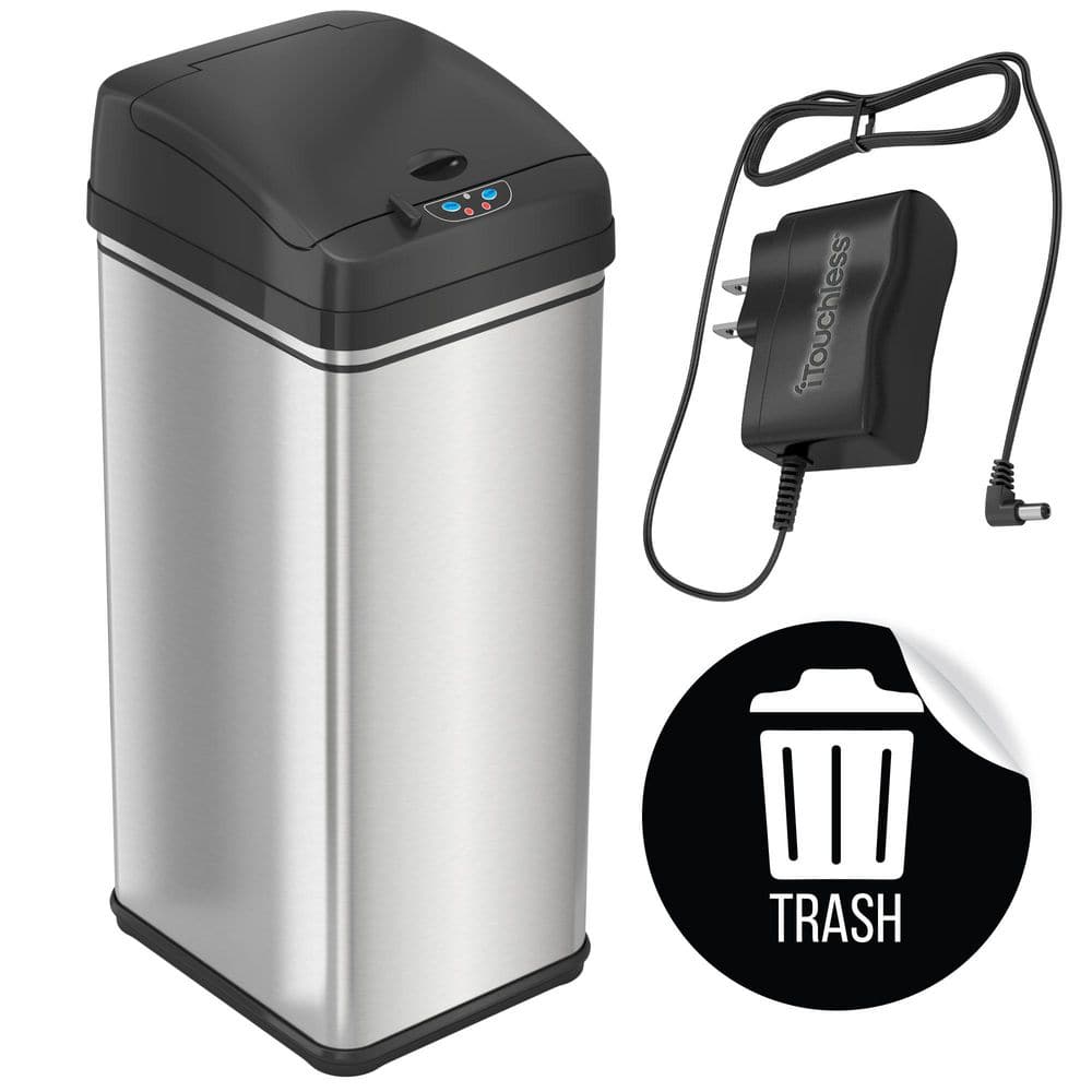 13 Gallon Brushed Stainless Steel Touchless Trash Can