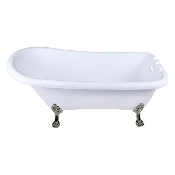 Kingston Brass Aqua Eden Single Slipper Clawfoot 67 in. x 28 in. Soaking Bathtub in Brushed Nickel