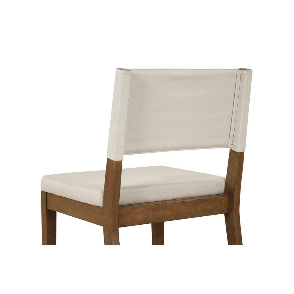 Light Gray Linen and Dark Brown Wood Upholstered Side Chair