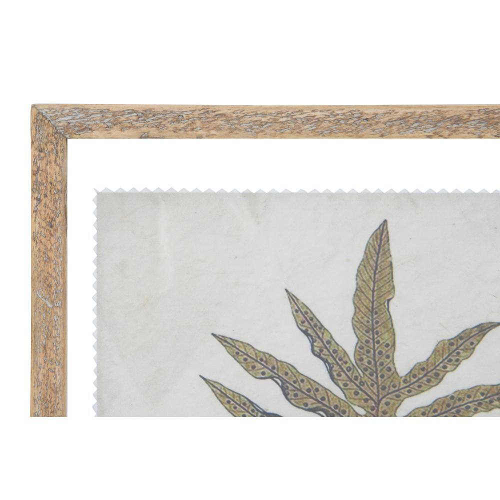 Set of 4 Green and Cream Botanical Prints with Natural Wood Frames