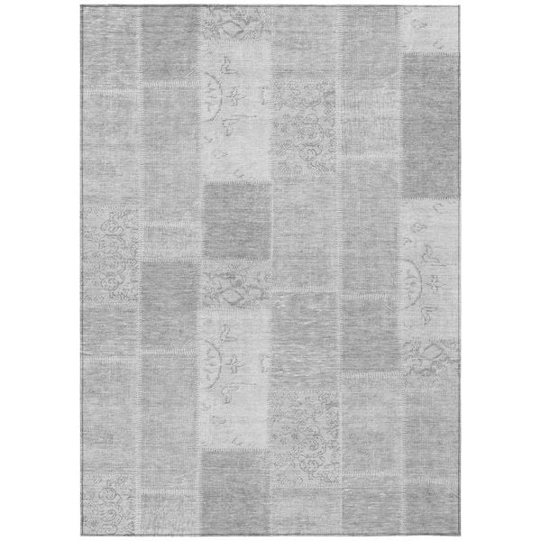 Silver, Gray, Graphite 3 ft. x 5 ft. Woven Plaid Polyester Rectangle Indoor/Outdoor Area Rug