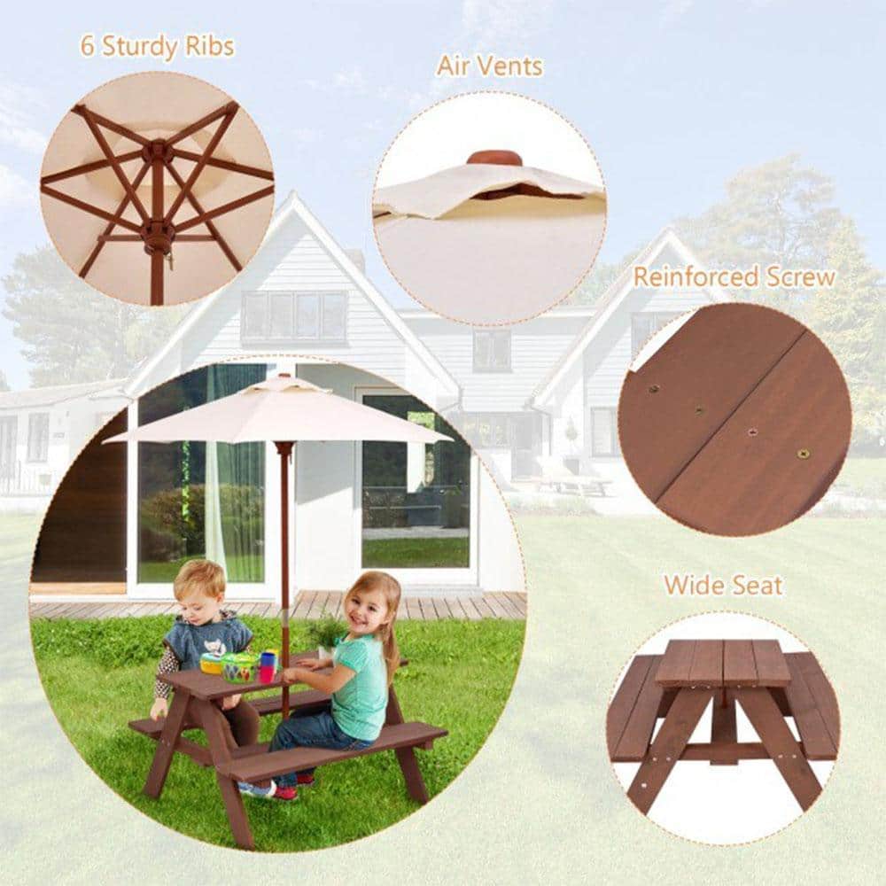 Details of kid's picnic table and children using it