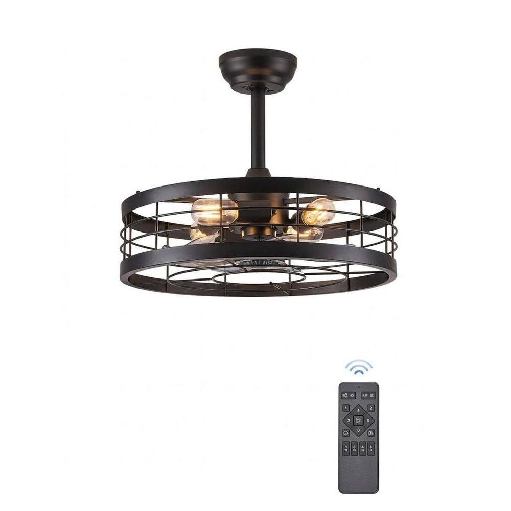 20 in. Black Housing Black Blade Cage Mount Industrial Style Ceiling Fan with Light and Remote Included price history on PriceWatchPro