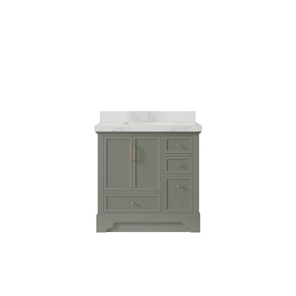 Willow Collections Alys 36 in. W x 22 in. D x 36 in. H Single Sink Bath Vanity Center in Evergreen with 2 in. Calacatta Nuvo qt Top