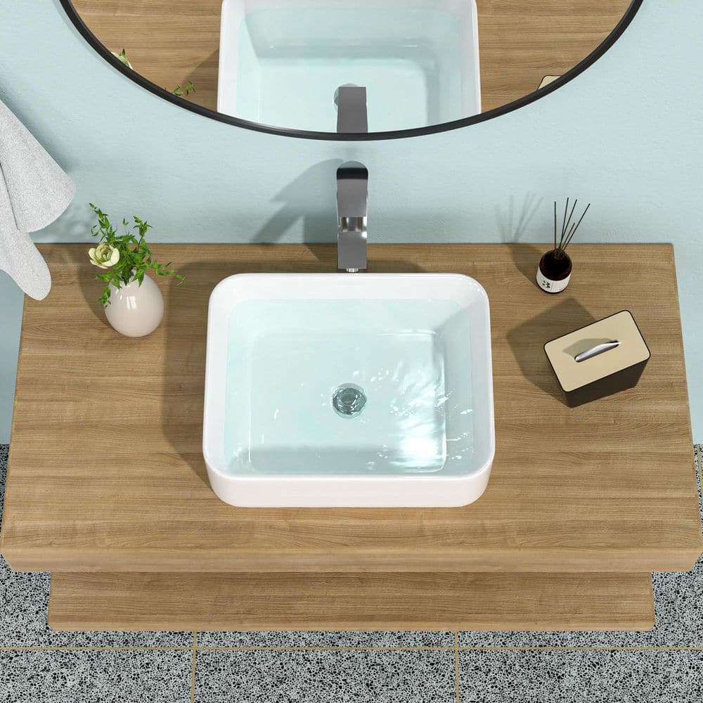 19 in. x 15 in. Ceramic Rectangle Vessel Vanity Sink Bathroom Sink and Fauc