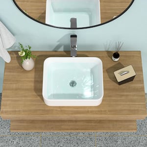 19 in. x 15 in. Ceramic Rectangle Vessel Vanity Sink Bathroom Sink and Faucet Combo Modern Above White Porcelain