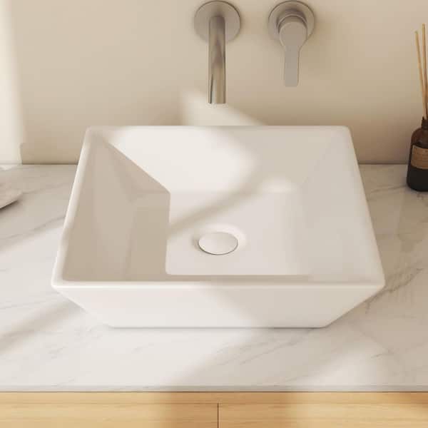 Naples 16 in. Vessel Square Bathroom Sink in White Vitreous China