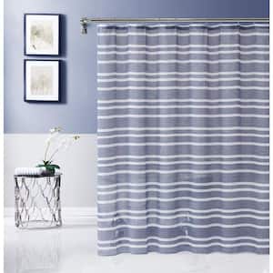 Naples Linen Look Striped Designed 70" x 72" Shower Curtain in Navy