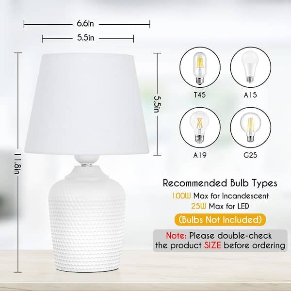 11.8 in. White Bedside Table Lamp Set of 2 with No Bulbs Included