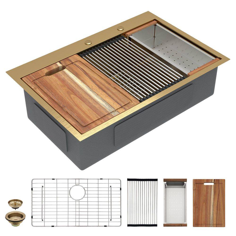 36 in. Drop-In Single Bowl Workstation Golden Kitchen Sink,16-Gauge Stainless Steel with Rounded Corners and Accessories price history on PriceWatchPro