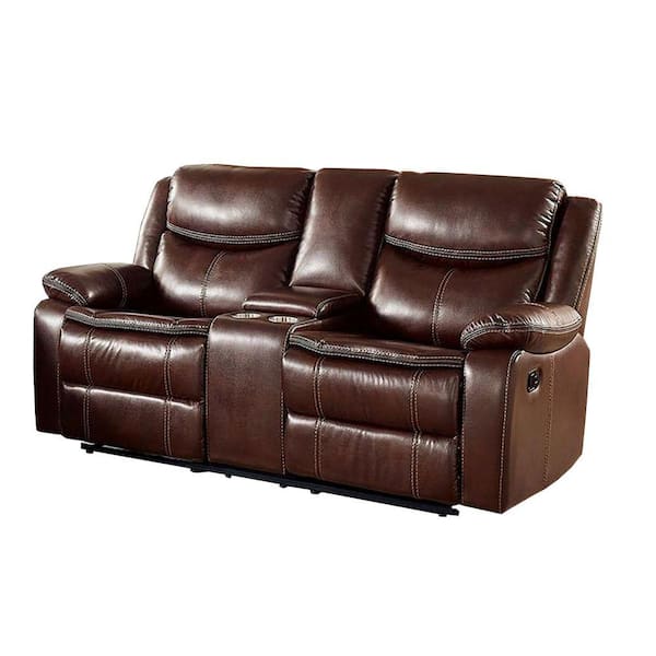 Benjara Brown Leather Armchair with Button Tufted Back (Set of 2)
