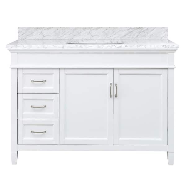 Home Decorators Collection Ashburn 49 in. Single Sink White Bath Vanity with Carrara White Marble Top (Assembled)