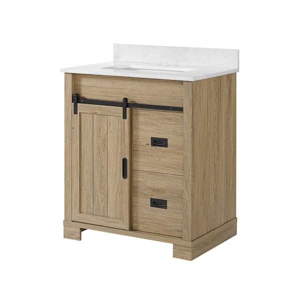 Brindley 30 in. Single Sink Freestanding Aged Oak Bath Vanity with White Engineered Stone Top (Assembled)