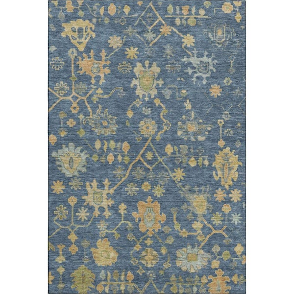 Mayfield Premium Machine Washable Abstract AMF1930 Navy 5 ft. x 7 ft. 6 in. Area Rug