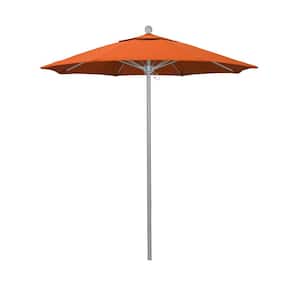 7.5 ft. Grey Woodgrain Aluminum Commercial Market Patio Umbrella Fiberglass Ribs and Push Lift in Melon Sunbrella