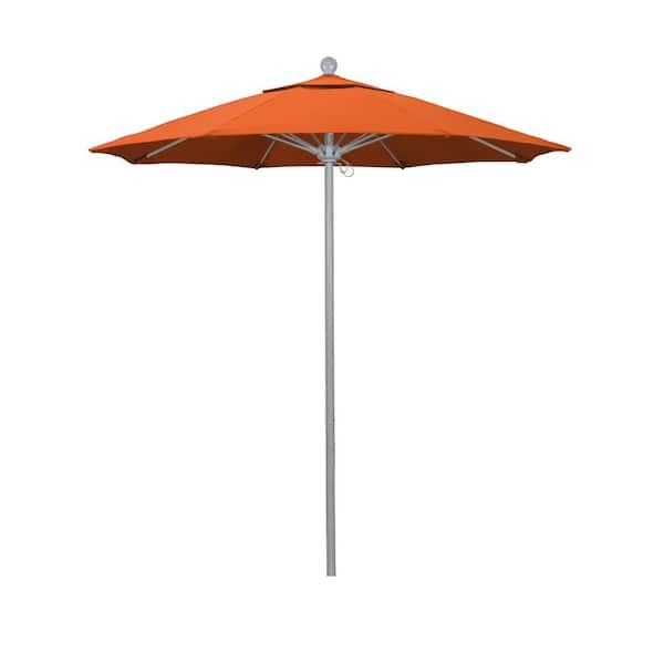 California Umbrella 7.5 ft. Grey Woodgrain Aluminum Commercial Market Patio Umbrella Fiberglass Ribs and Push Lift in Melon Sunbrella