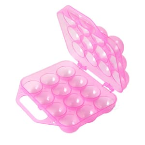 Clear Plastic Egg Carton, 12 Egg Holder Carrying Case with Handle, Pink