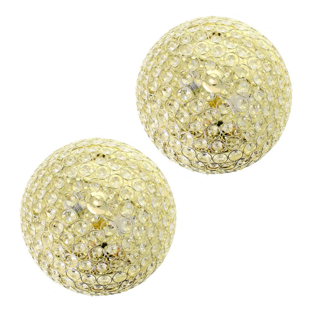 Glamorous Gold Crystal 15" Incandescent Bowl Ceiling Light