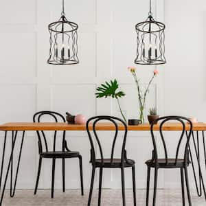 Black Chandelier Drum Candlestick Farmhouse 4-Light Lantern Chandelier Light with Faux Wood Accent