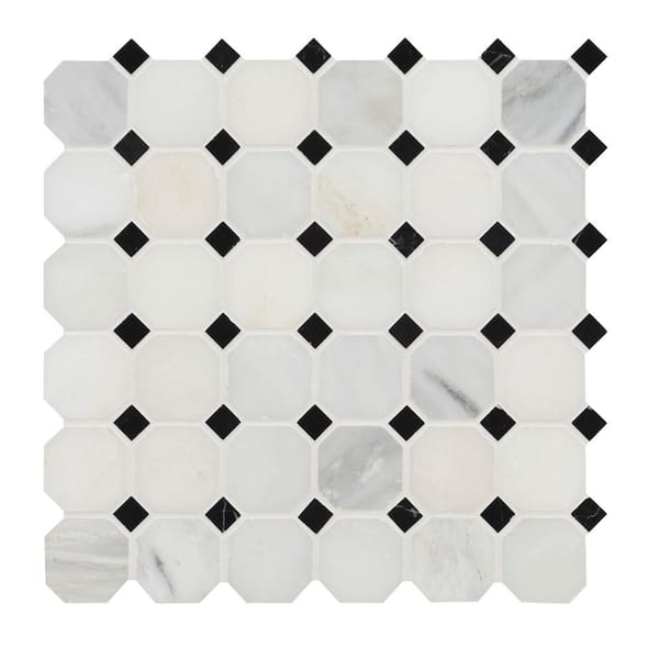 MSI Take Home Tile Sample - Greecian White Octagon 4 in. x 4 in. Polished Marble Mosaic Tile